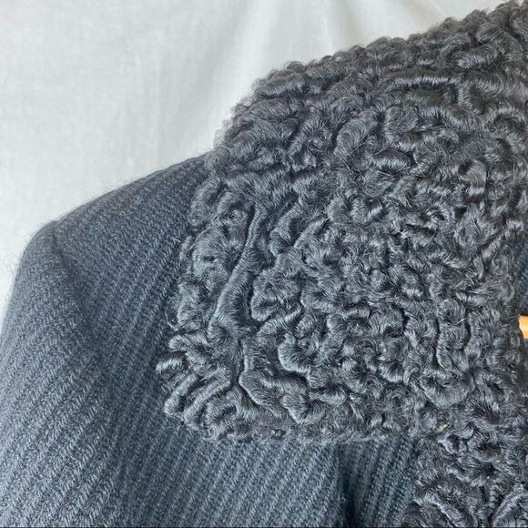 Youthcraft Wool Blend Black Woven Ribbed 3/4 length Vintage Winter Overcoat L - Picture 4 of 8